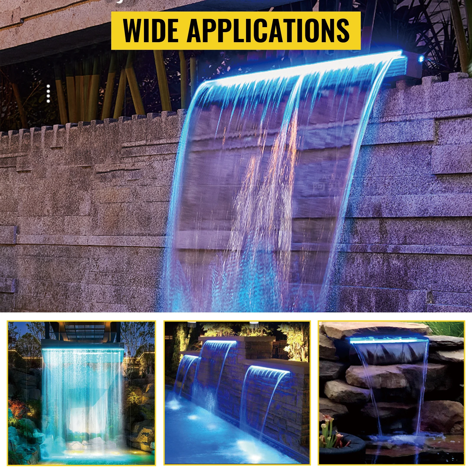 SucceBuy 30-90CM Pool Fountain Waterfall W/ LED Light Water Pipe Acrylic Fountain Pond Garden Swimming Pool Water Fountain Decor