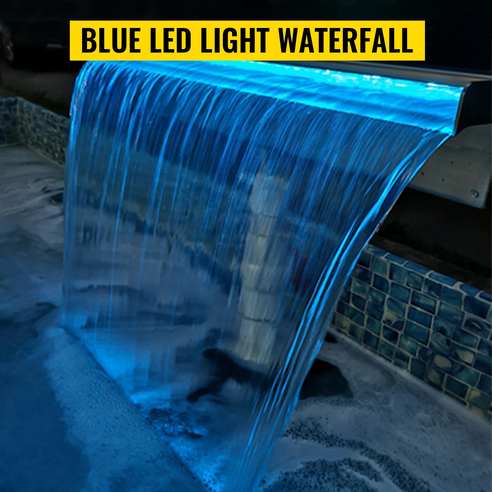 SucceBuy 30-90CM Pool Fountain Waterfall W/ LED Light Water Pipe Acrylic Fountain Pond Garden Swimming Pool Water Fountain Decor