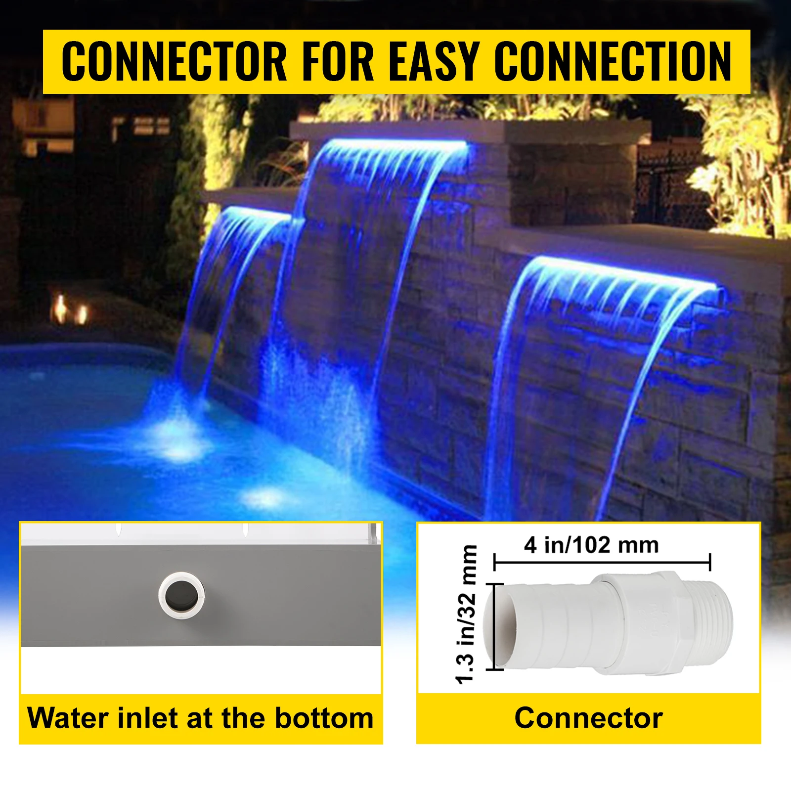 SucceBuy 30-90CM Pool Fountain Waterfall W/ LED Light Water Pipe Acrylic Fountain Pond Garden Swimming Pool Water Fountain Decor