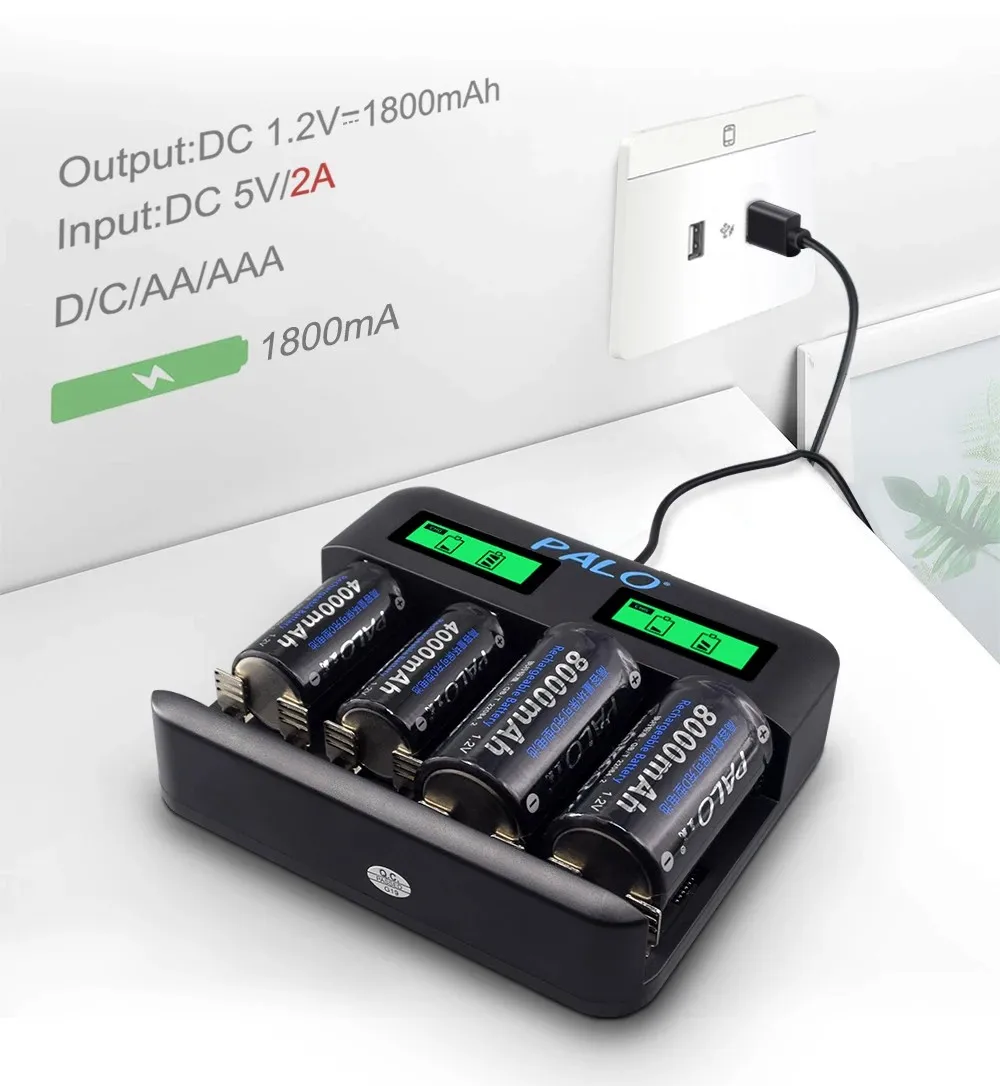 CITYORK 1.2V D Battery 10000 mAh LR20 R20 NIMH + LCD Smart Charger for AA AAA C D 9V Batteries