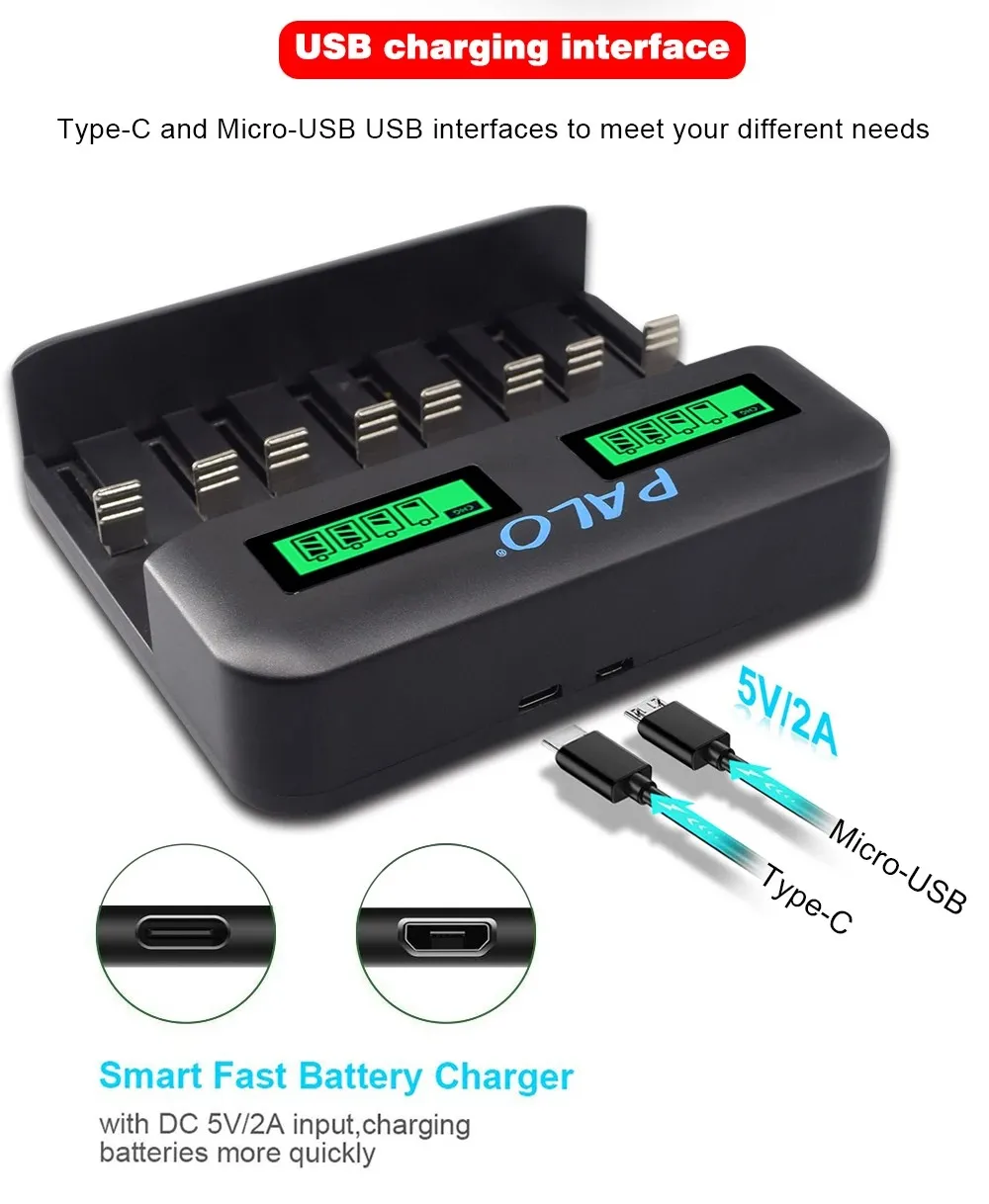CITYORK 1.2V D Battery 10000 mAh LR20 R20 NIMH + LCD Smart Charger for AA AAA C D 9V Batteries