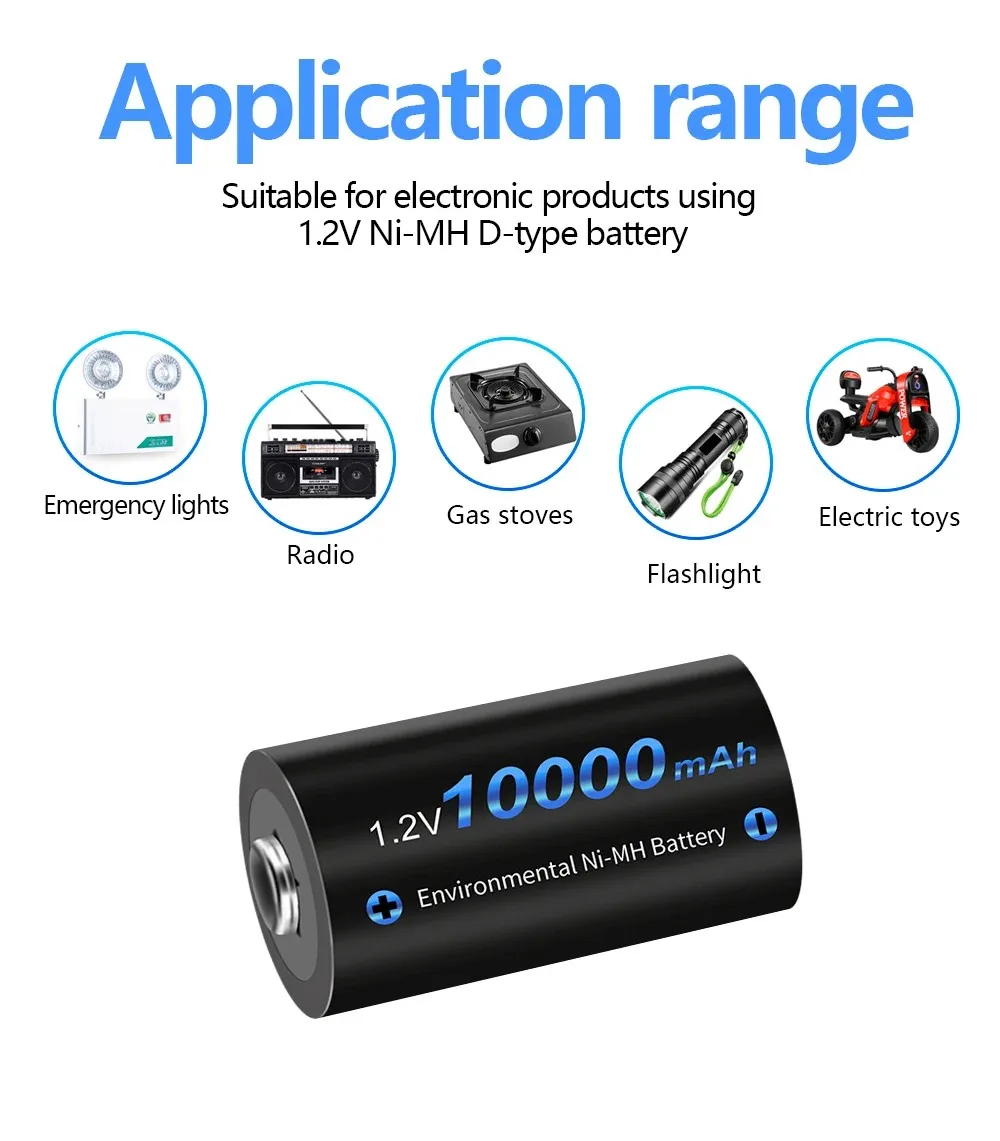 CITYORK 1.2V D Battery 10000 mAh LR20 R20 NIMH + LCD Smart Charger for AA AAA C D 9V Batteries