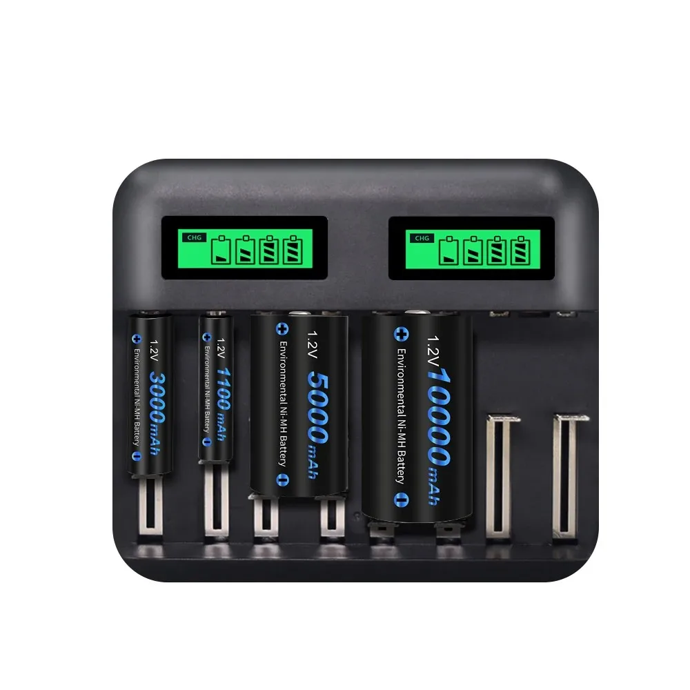 CITYORK 1.2V D Battery 10000 mAh LR20 R20 NIMH + LCD Smart Charger for AA AAA C D 9V Batteries