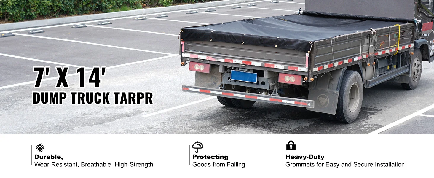 SucceBuy 18oz Dump Truck Mesh Tarp PVC Coated Heavy Duty Cover with Reinforced Webbing for Manual or Electric Dump Truck Syste