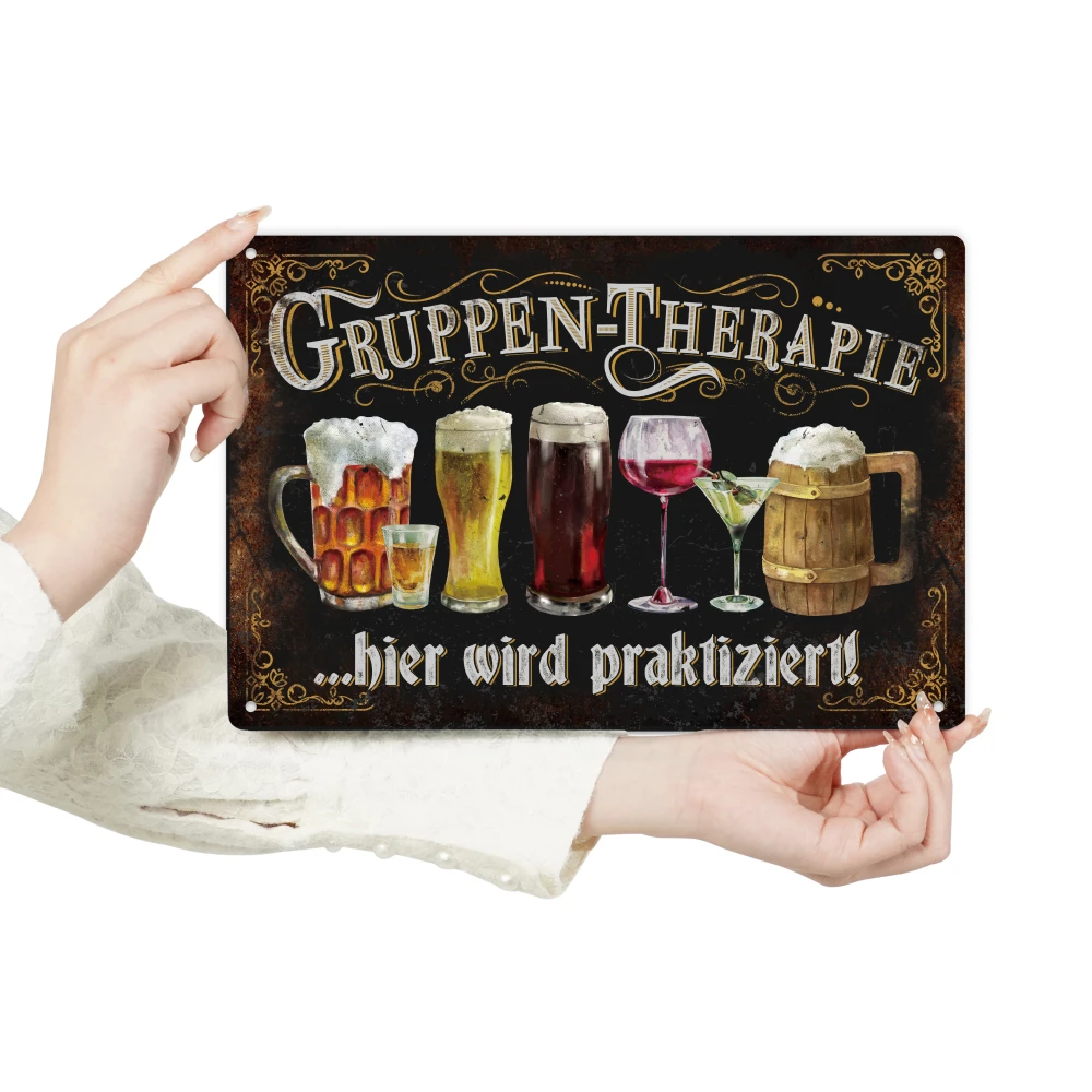 Putuo Decor 1pc Beer Metal Tin Sign, Gruppen-Therapie, Vintage Wall Art Decor for Home Bars Pubs Club Garage Man Cave
