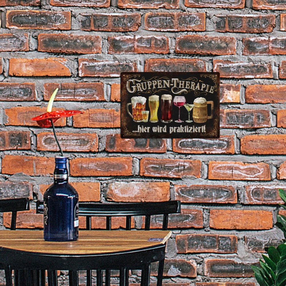 Putuo Decor 1pc Beer Metal Tin Sign, Gruppen-Therapie, Vintage Wall Art Decor for Home Bars Pubs Club Garage Man Cave