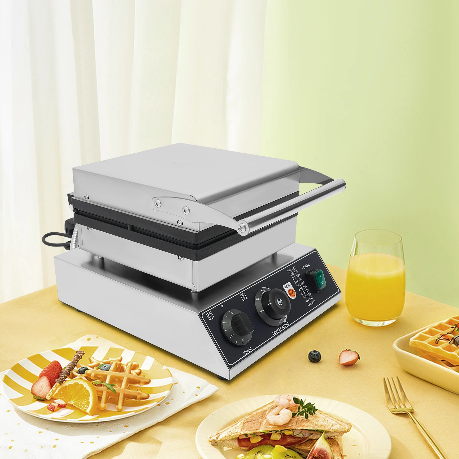 Commercial Waffle Maker, Non Stick Waffle Baker Machine With 122-572℉ Temp Range and Time Control, for Cafeterias, Bakeries