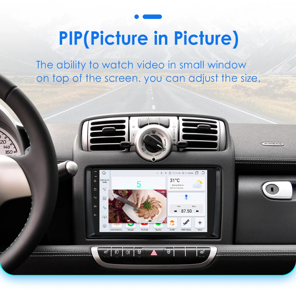 Hizpo 2Din 9inch Android13 Car Radio for Smart Fortwo 451 2005 - 2010 UI7862 Multimedia GPS Navi DSP RDS 4G BT CarPlay SWC