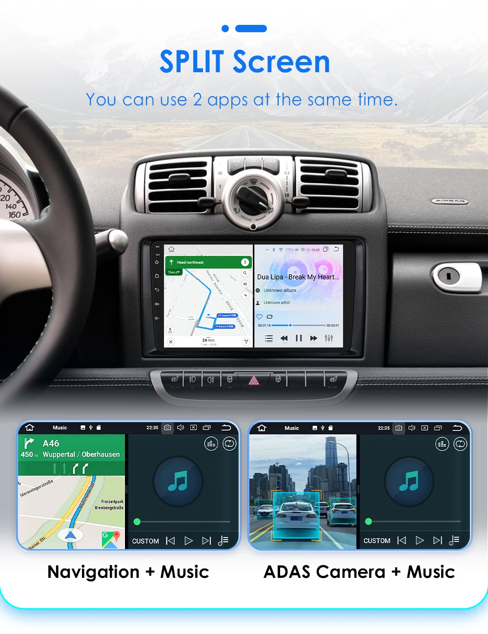 Hizpo 2Din 9inch Android13 Car Radio for Smart Fortwo 451 2005 - 2010 UI7862 Multimedia GPS Navi DSP RDS 4G BT CarPlay SWC