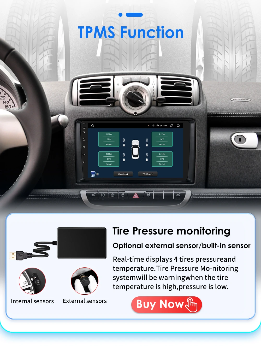 Hizpo 2Din 9inch Android13 Car Radio for Smart Fortwo 451 2005 - 2010 UI7862 Multimedia GPS Navi DSP RDS 4G BT CarPlay SWC