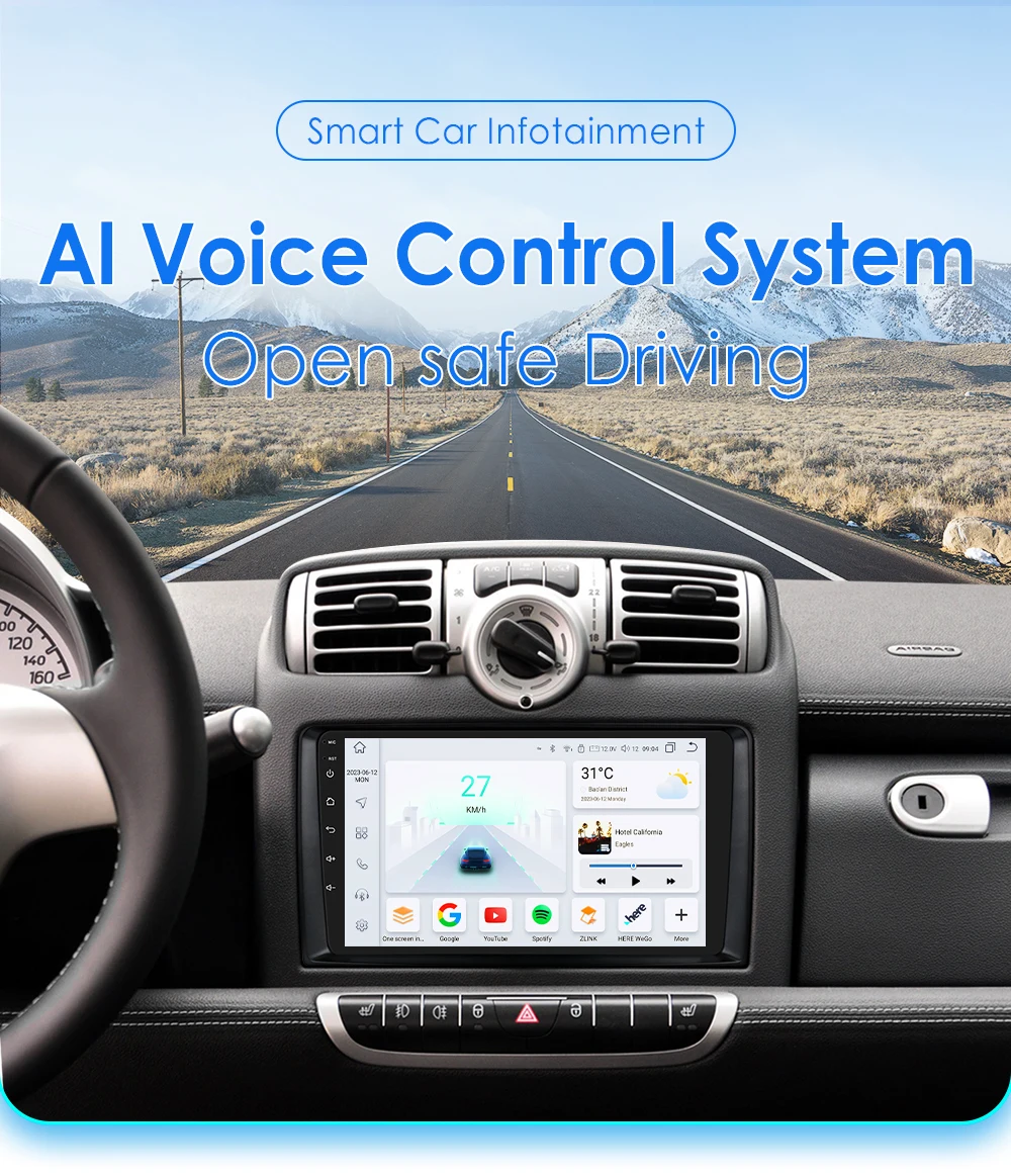 Hizpo 2Din 9inch Android13 Car Radio for Smart Fortwo 451 2005 - 2010 UI7862 Multimedia GPS Navi DSP RDS 4G BT CarPlay SWC