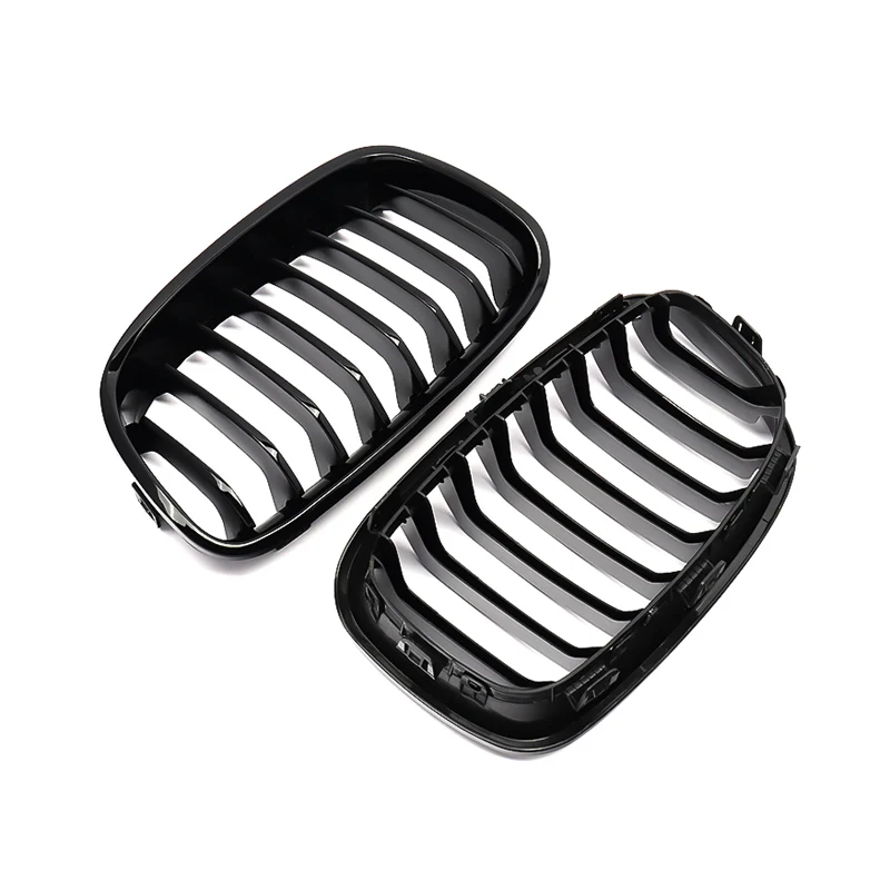 MagicKit 1Pair Bright Black Slat Line Kidney Grill Grille Auto Accessories Fit for BMW 1-Series F20 F21 2011 2012 2013 2014 2015