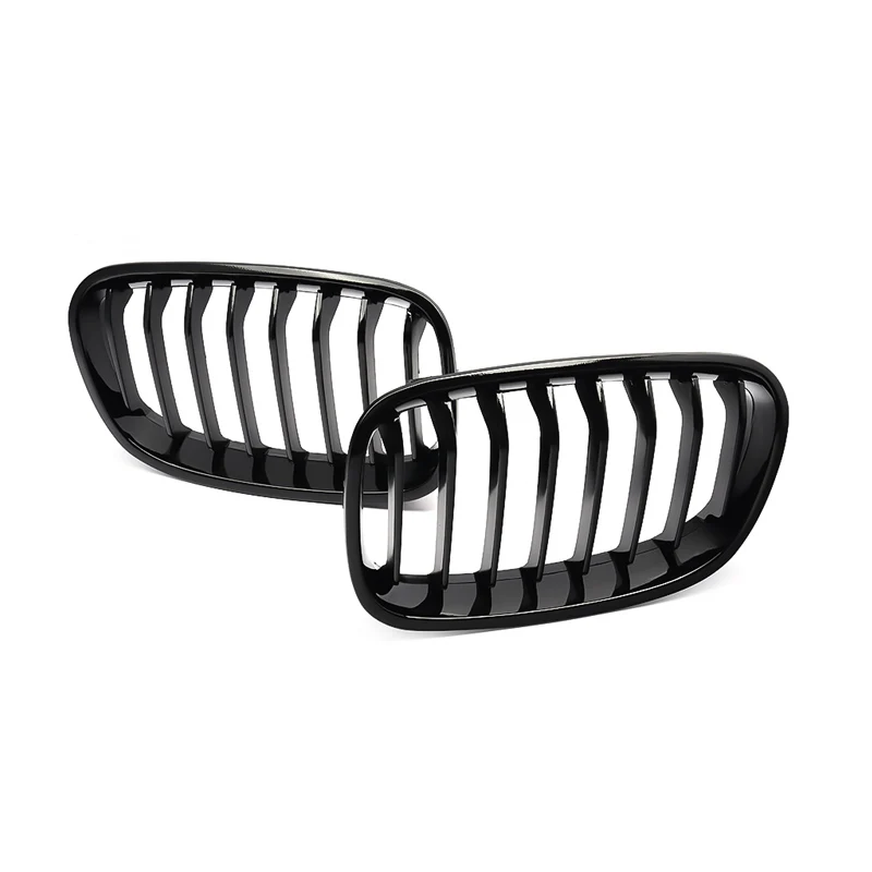 MagicKit 1Pair Bright Black Slat Line Kidney Grill Grille Auto Accessories Fit for BMW 1-Series F20 F21 2011 2012 2013 2014 2015