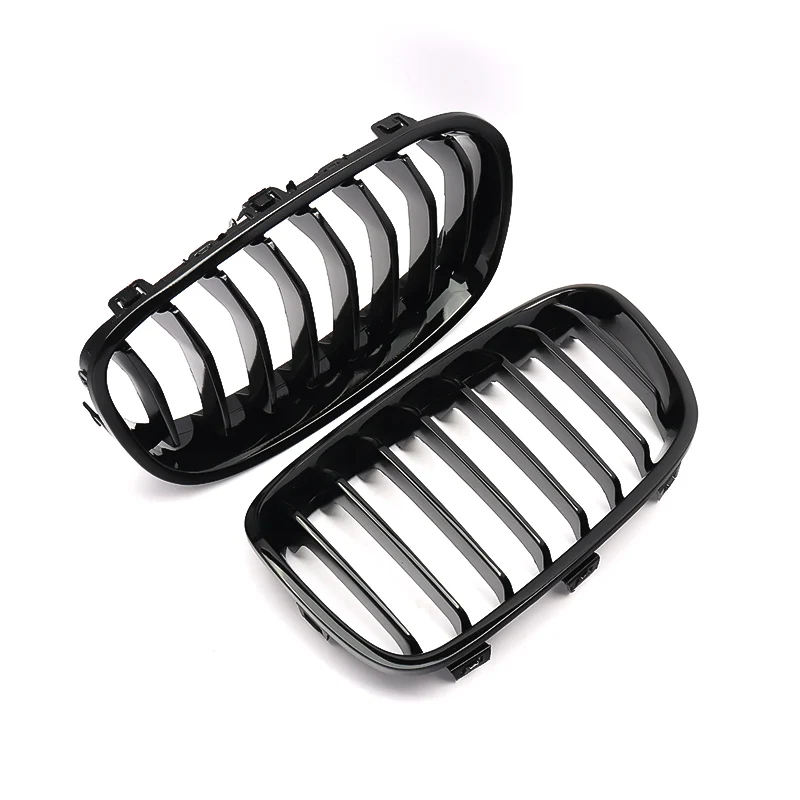 MagicKit 1Pair Bright Black Slat Line Kidney Grill Grille Auto Accessories Fit for BMW 1-Series F20 F21 2011 2012 2013 2014 2015