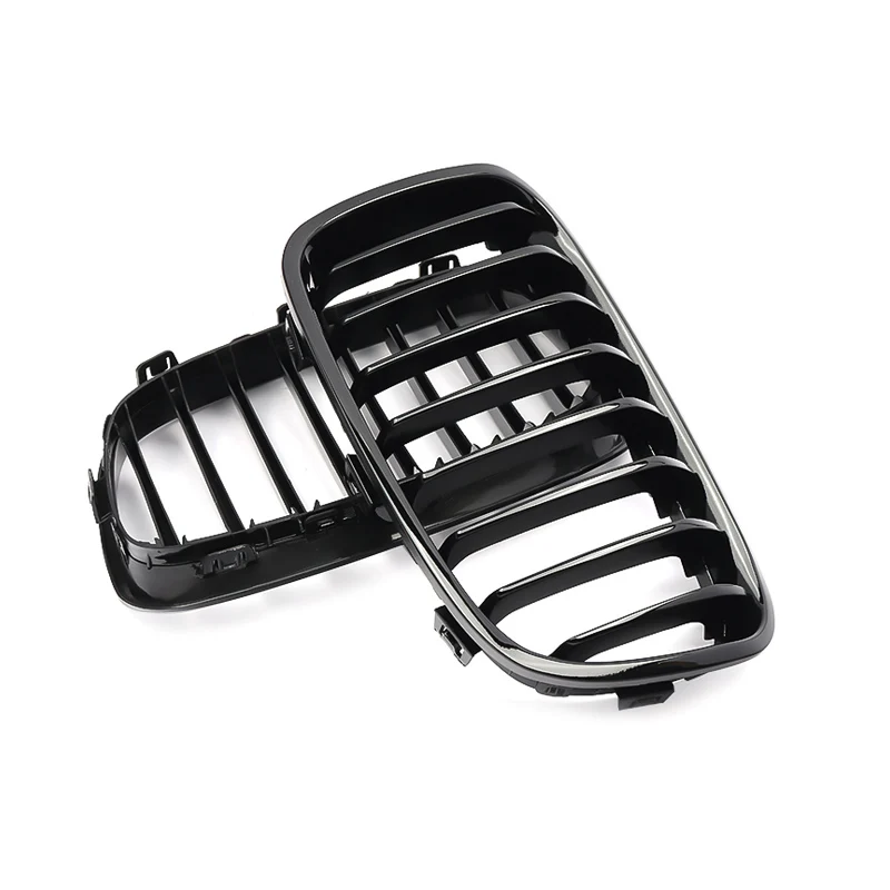 MagicKit 1Pair Bright Black Slat Line Kidney Grill Grille Auto Accessories Fit for BMW 1-Series F20 F21 2011 2012 2013 2014 2015