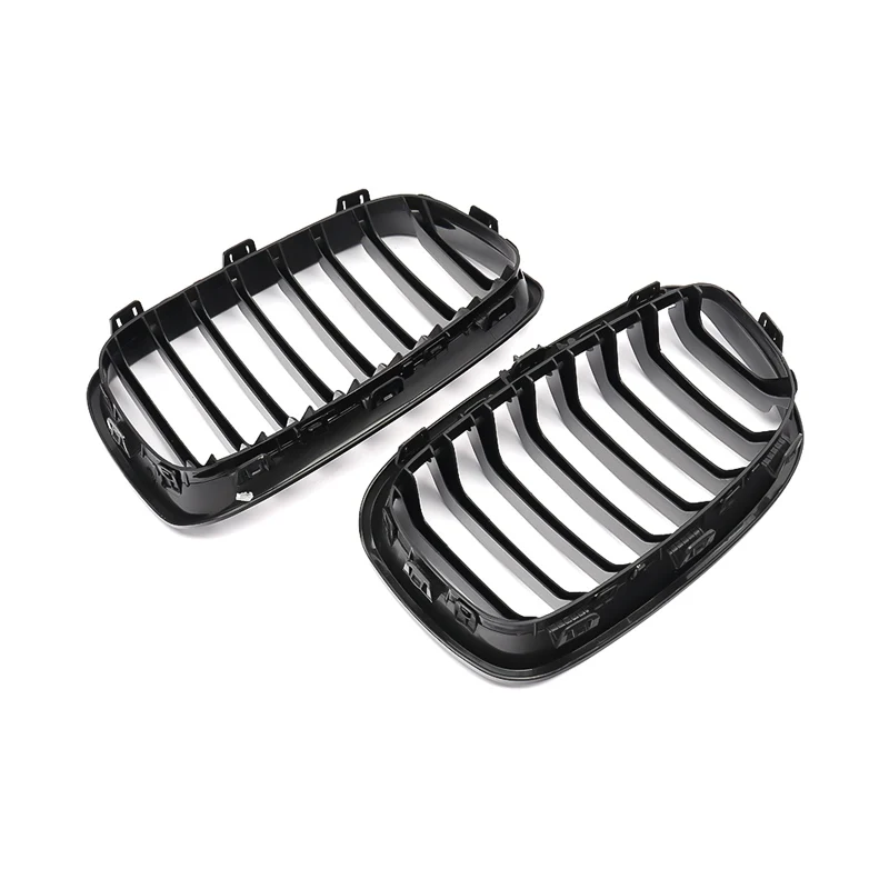 MagicKit 1Pair Bright Black Slat Line Kidney Grill Grille Auto Accessories Fit for BMW 1-Series F20 F21 2011 2012 2013 2014 2015
