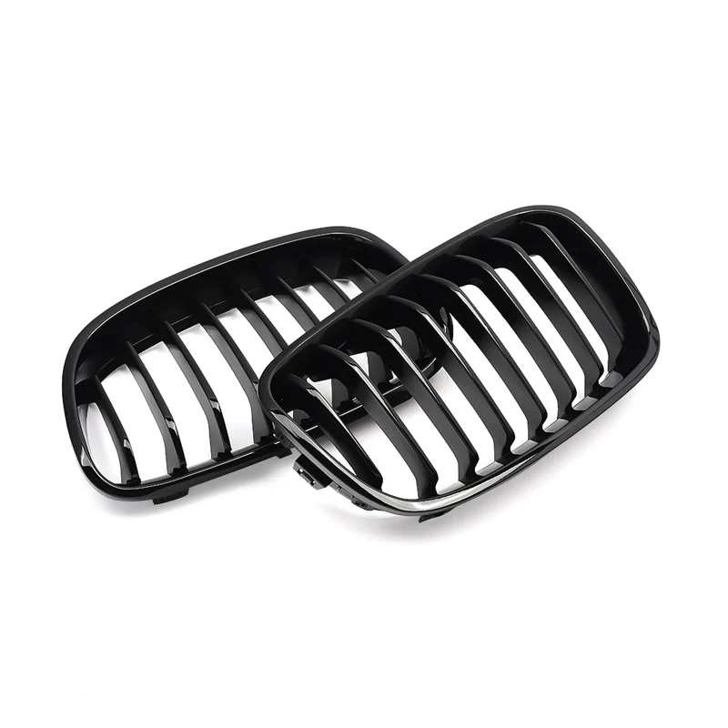 MagicKit 1Pair Bright Black Slat Line Kidney Grill Grille Auto Accessories Fit for BMW 1-Series F20 F21 2011 2012 2013 2014 2015
