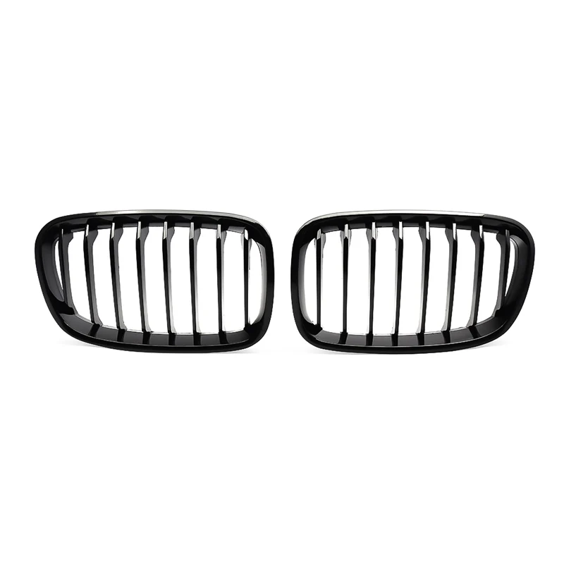MagicKit 1Pair Bright Black Slat Line Kidney Grill Grille Auto Accessories Fit for BMW 1-Series F20 F21 2011 2012 2013 2014 2015