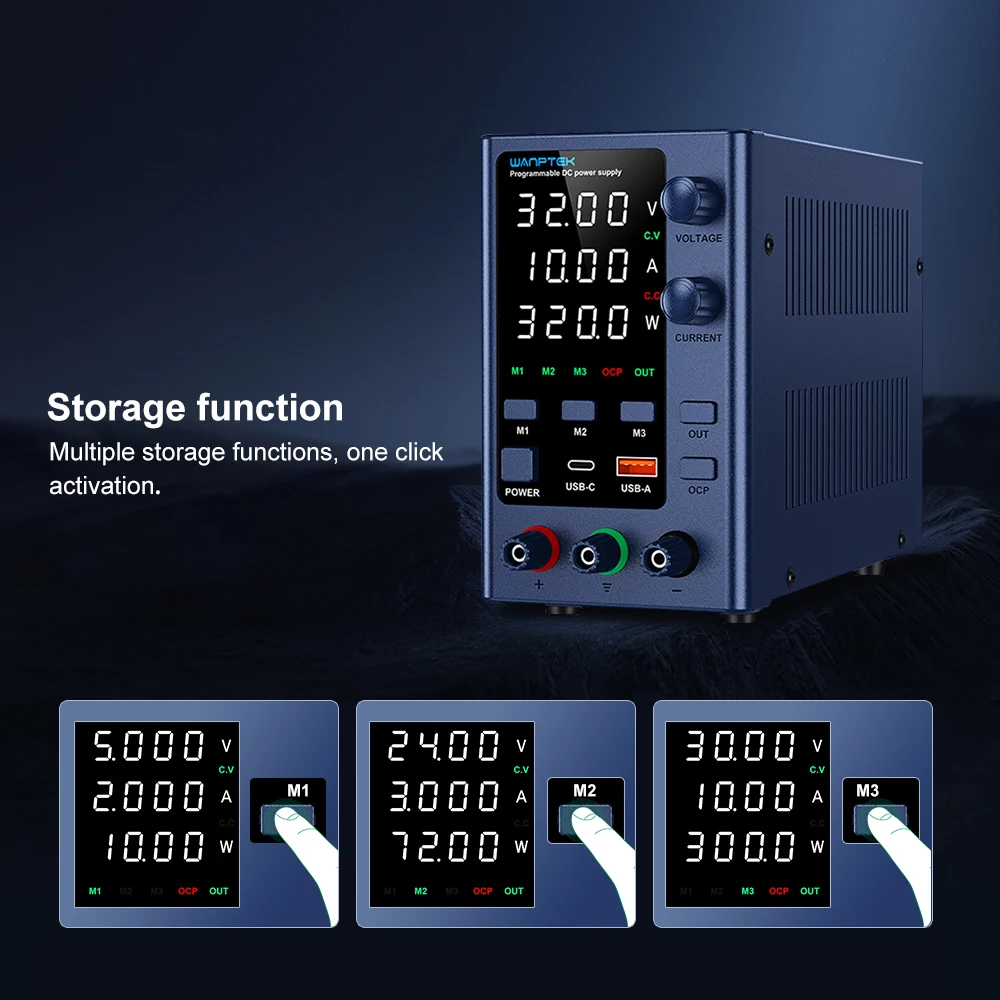 Wanptek 30V 10A DC Power Supply 30V 5A 60V 5A 120V 3A Adjustable Voltage Current with USB-A/Type-c Laboratory Power Supply