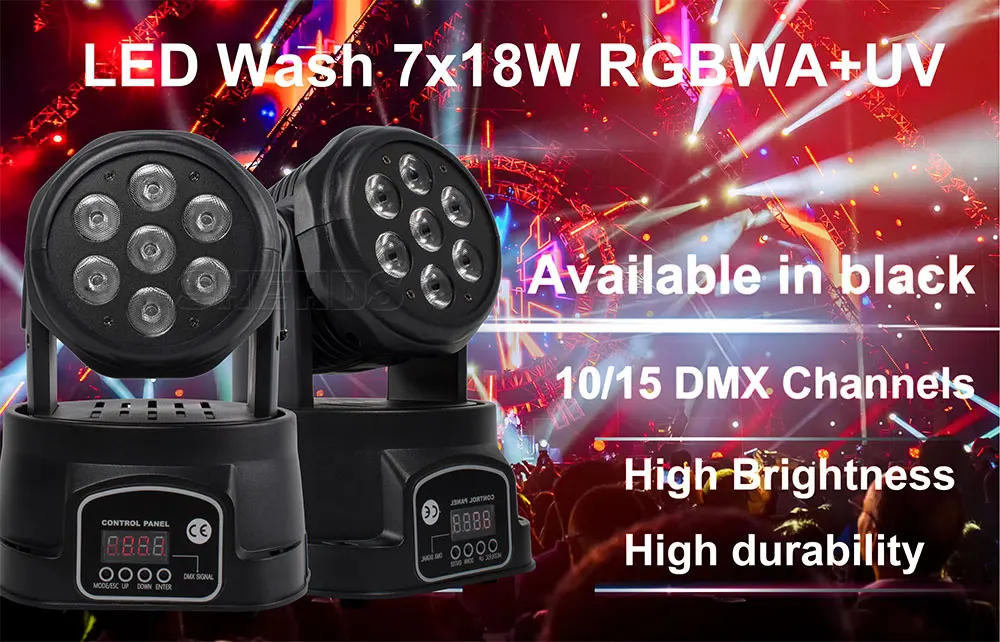 SHEHDS 2pcs LED Wash RGBWA UV 6in1 7x18W Moving Head Light Projector Perfect For DJ Disco Party Nightclub Christmas Audience