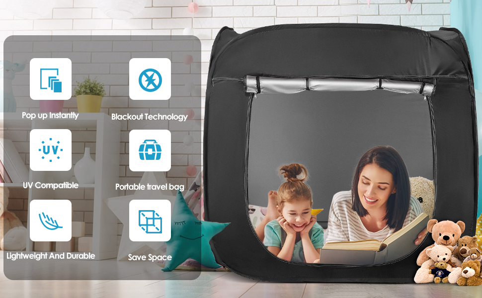 Sensory Tent for Kids 117x115cm, Pop-up Sensory Blackout Play Tent for for Children with Autism, ASD & ADHD with Advanced Silver Inner Lining with Carry Bag, DE Stock