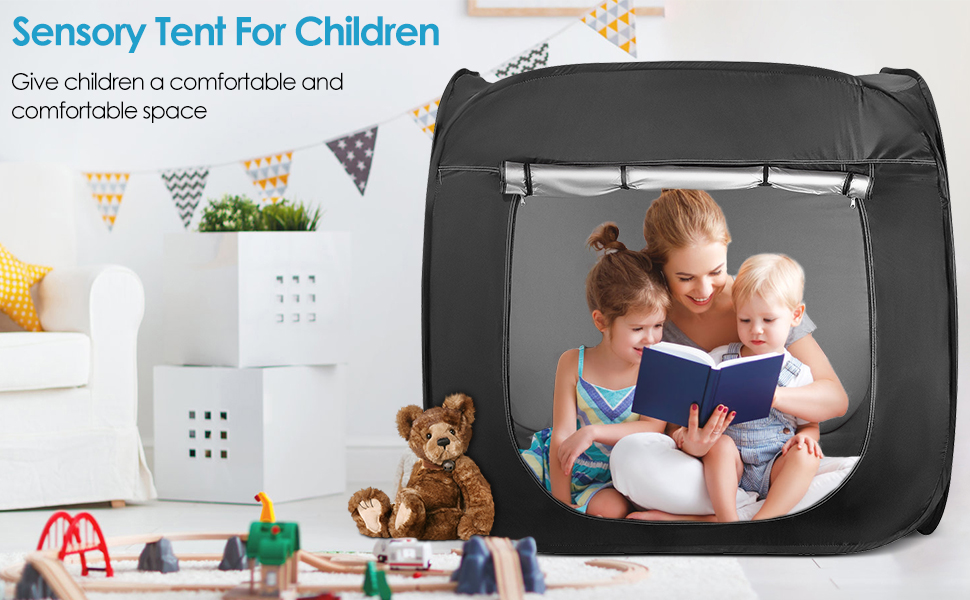Sensory Tent for Kids 117x115cm, Pop-up Sensory Blackout Play Tent for for Children with Autism, ASD & ADHD with Advanced Silver Inner Lining with Carry Bag, DE Stock
