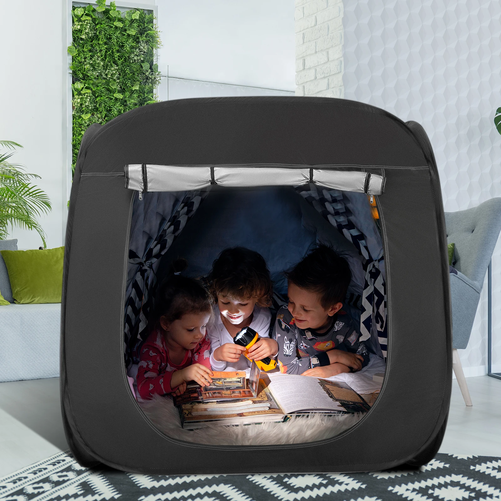 Sensory Tent for Kids 117x115cm, Pop-up Sensory Blackout Play Tent for for Children with Autism, ASD & ADHD with Advanced Silver Inner Lining with Carry Bag, DE Stock
