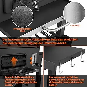 Charcoal Grill with Lid Cover Charcoal BBQ | Barbecue Smoker Grill Combo for Outdoor Backyard Patio Camping Picnic and Party