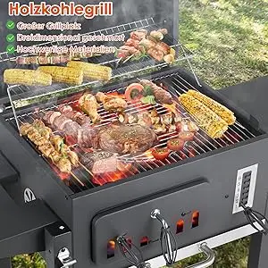 Charcoal Grill with Lid Cover Charcoal BBQ | Barbecue Smoker Grill Combo for Outdoor Backyard Patio Camping Picnic and Party