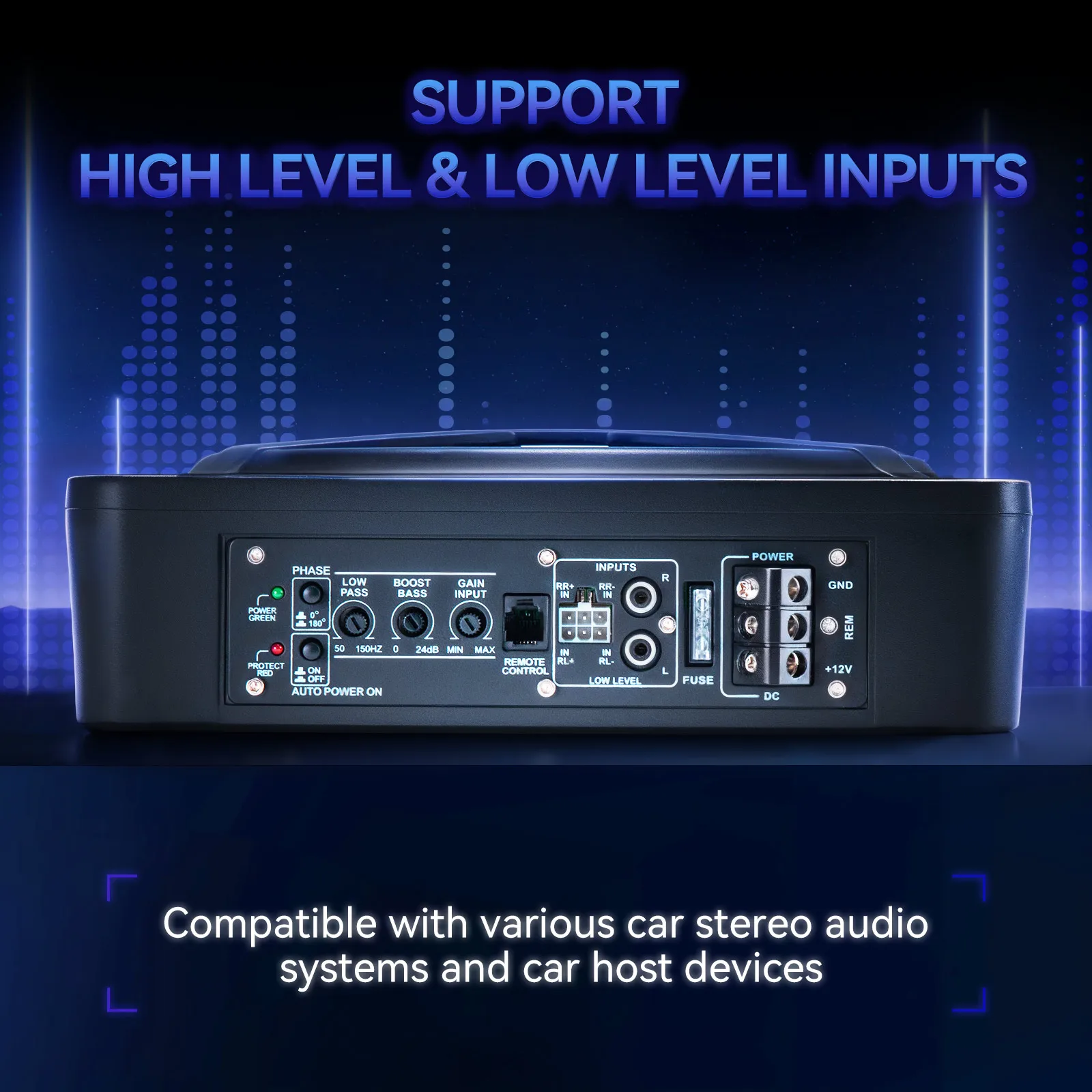 10 Inch Slim Car Subwoofer Amplifier Under-Seat High Power 800W Built-in Amplifier With Blue Light Installed Car Speaker