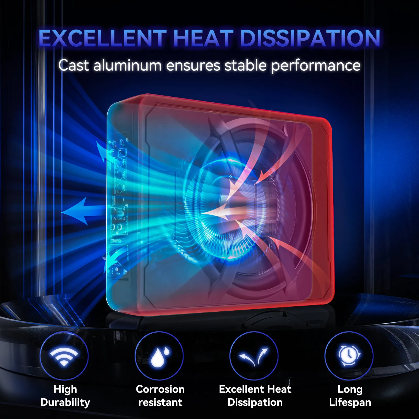 10 Inch Slim Car Subwoofer Amplifier Under-Seat High Power 800W Built-in Amplifier With Blue Light Installed Car Speaker