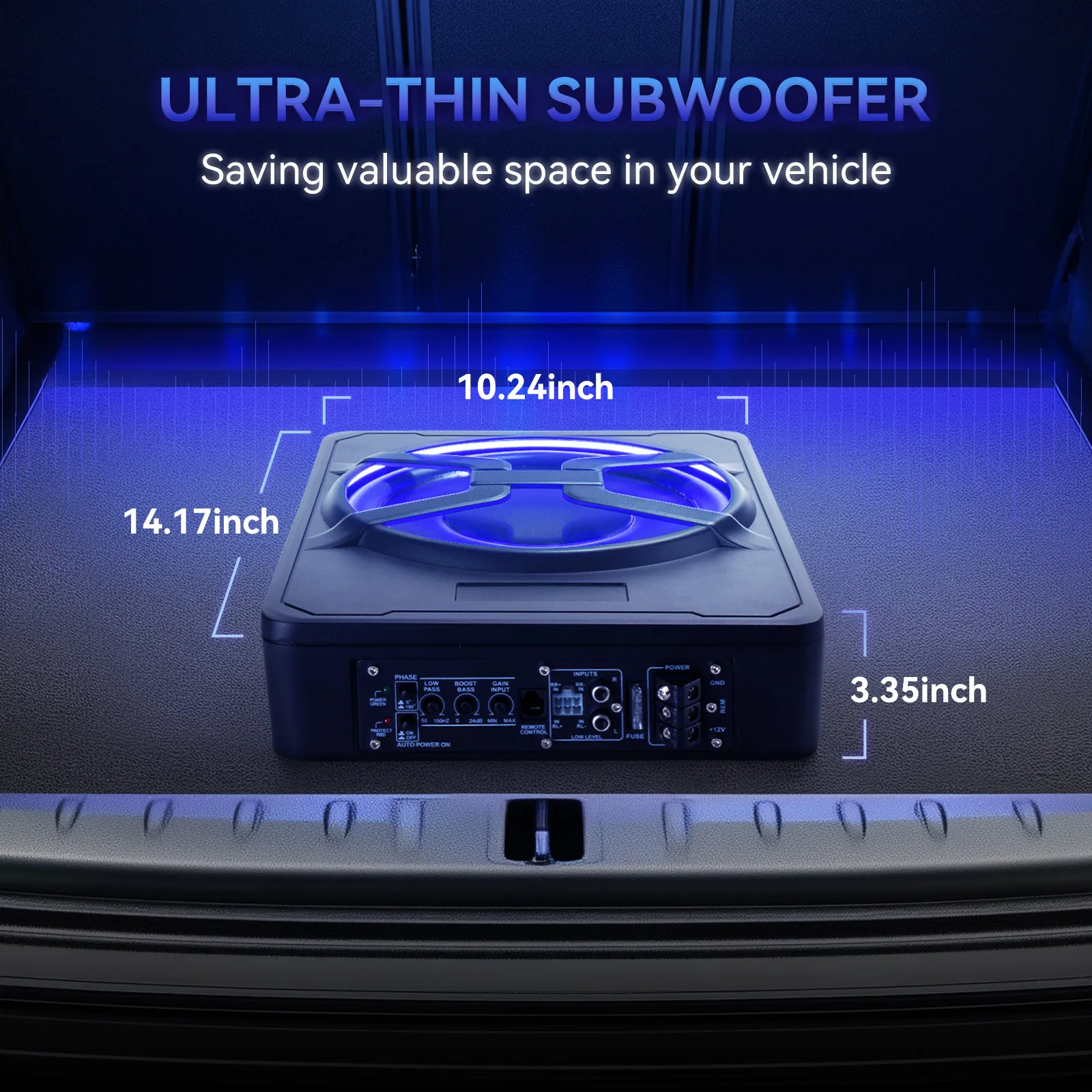 10 Inch Slim Car Subwoofer Amplifier Under-Seat High Power 800W Built-in Amplifier With Blue Light Installed Car Speaker