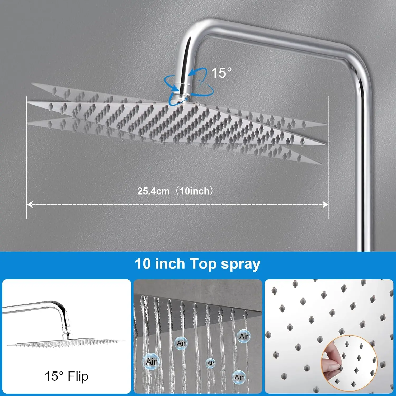 Shower System with Thermostat – 10-Inch Rain Shower Head, Stainless Steel, with Thermostat and Adjustable Wall Mount