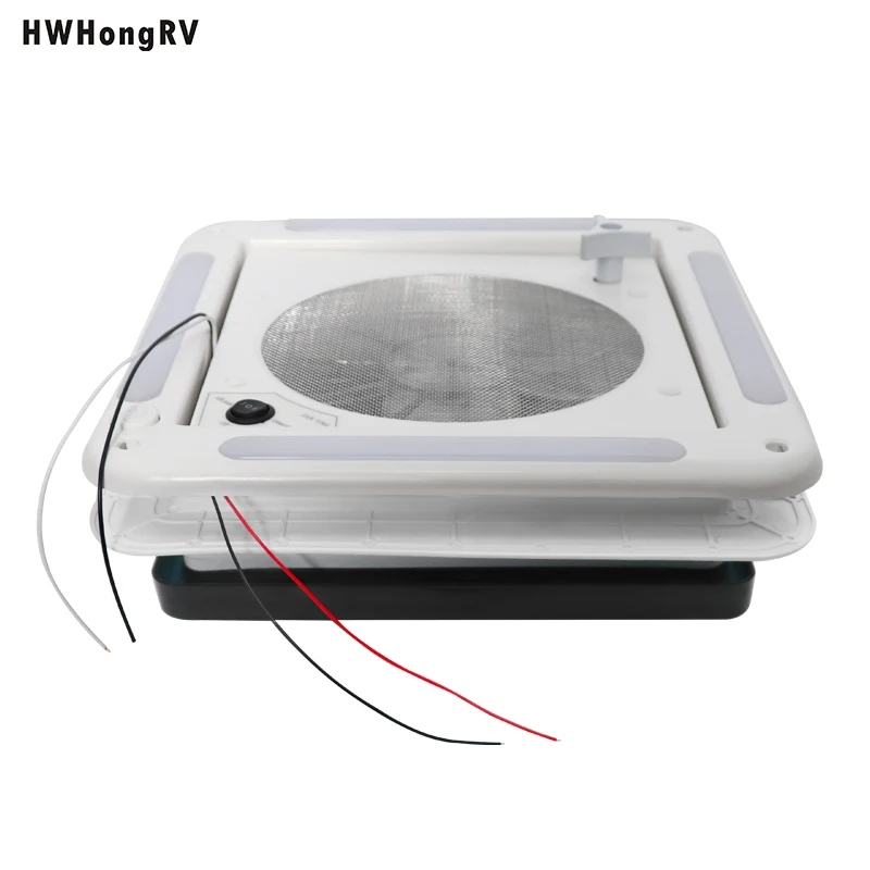 HWHONGRV 36x36CM/14" x 14" RV Camper Roof Ventilation Fan, 10 Blades 12V Manual Lift, Reversible, Manual Lift, with Smoke Cover