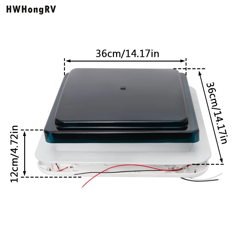 HWHONGRV 36x36CM/14" x 14" RV Camper Roof Ventilation Fan, 10 Blades 12V Manual Lift, Reversible, Manual Lift, with Smoke Cover
