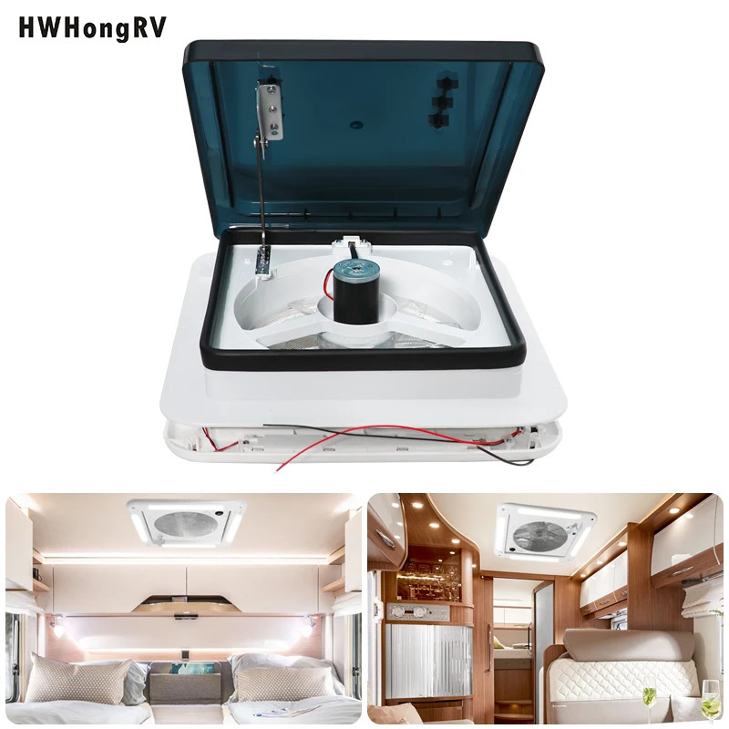 HWHONGRV 36x36CM/14" x 14" RV Camper Roof Ventilation Fan, 10 Blades 12V Manual Lift, Reversible, Manual Lift, with Smoke Cover