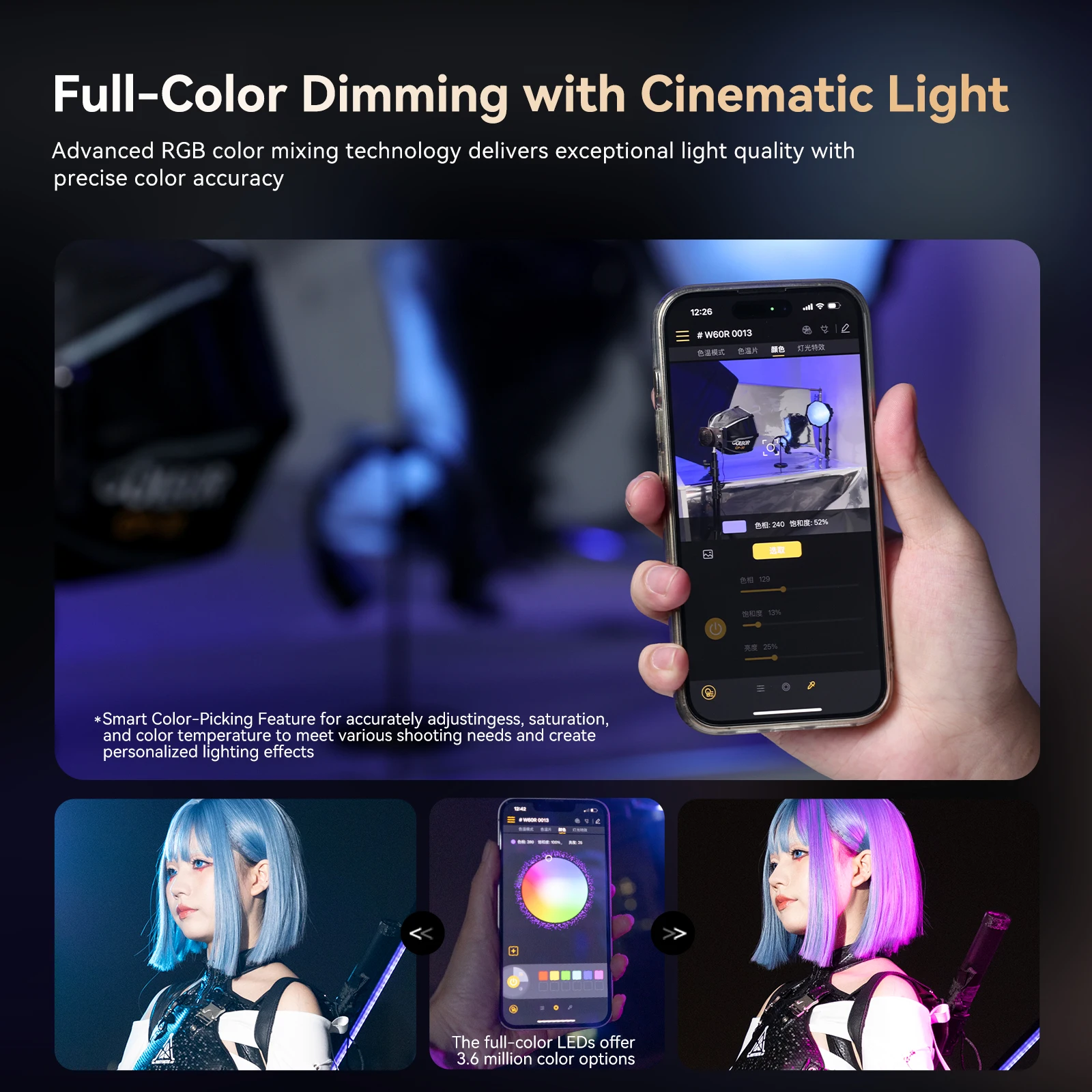 COLBOR W100R Kit 100W 2700-6500K RGBWW Led Video Light with Battery Built-in NFC for Camera Studio Photography Fill Lamp