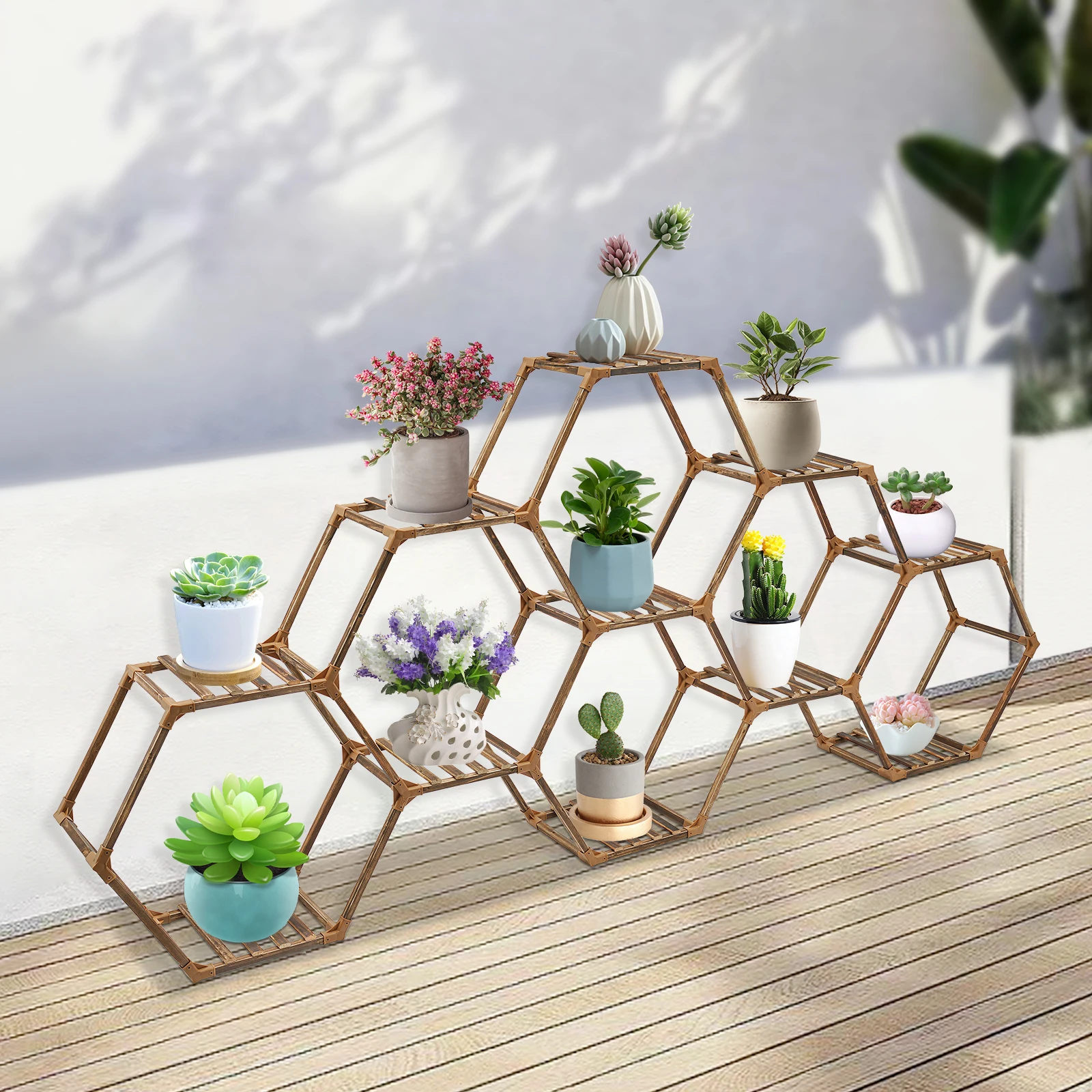 Plant Stand Wear-Resistant Large Wooden Plant Shelf Large Capacity Flowers Rack for Living Rooms/Foyers/Bedrooms/Balconies
