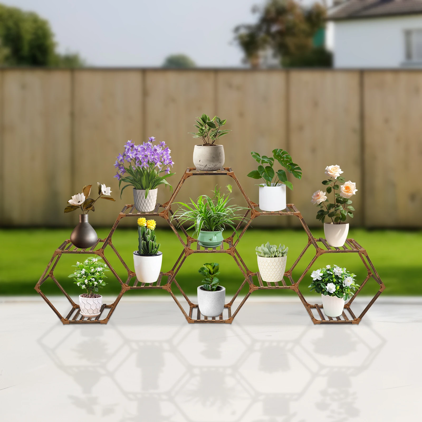 Plant Stand Wear-Resistant Large Wooden Plant Shelf Large Capacity Flowers Rack for Living Rooms/Foyers/Bedrooms/Balconies