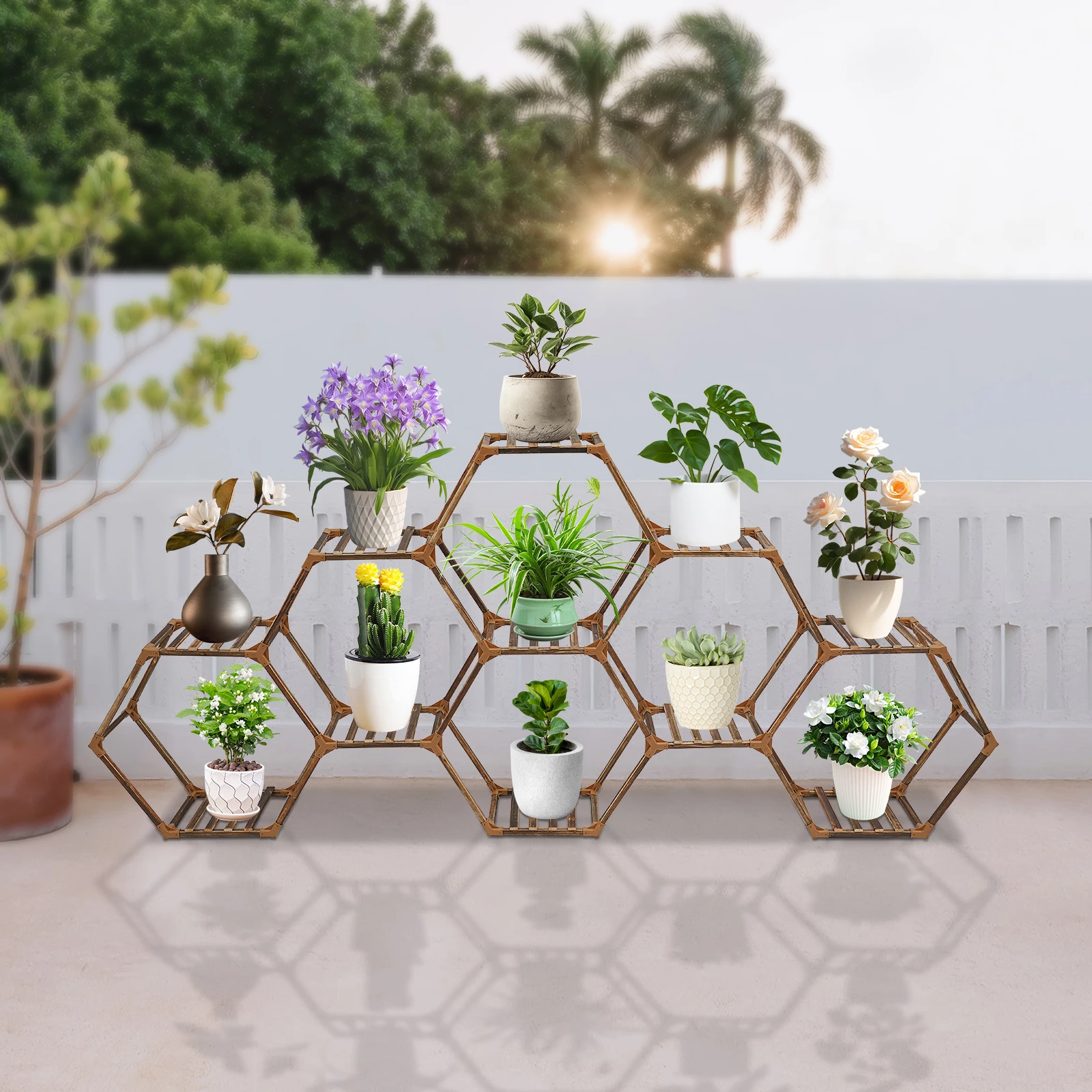 Plant Stand Wear-Resistant Large Wooden Plant Shelf Large Capacity Flowers Rack for Living Rooms/Foyers/Bedrooms/Balconies