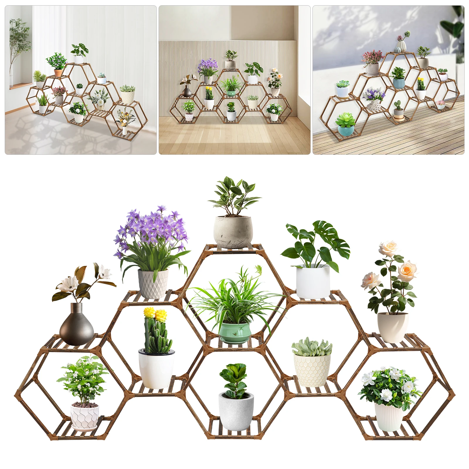Plant Stand Wear-Resistant Large Wooden Plant Shelf Large Capacity Flowers Rack for Living Rooms/Foyers/Bedrooms/Balconies