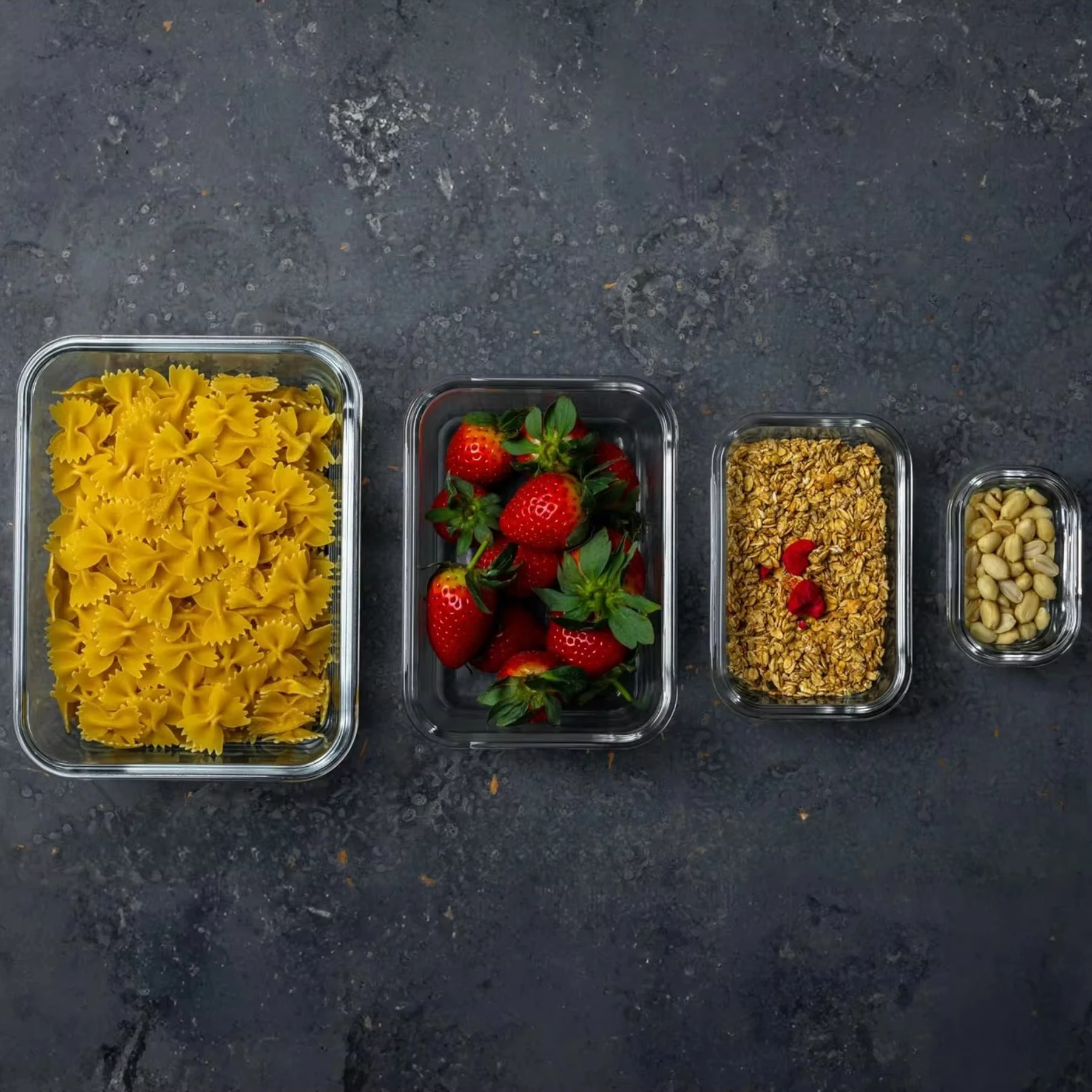 4-Piece Rectangular Borosilicate Lunch Box, Microwave Safe, 200-370-640-1000 Ml, Set of 4 Glass Containers