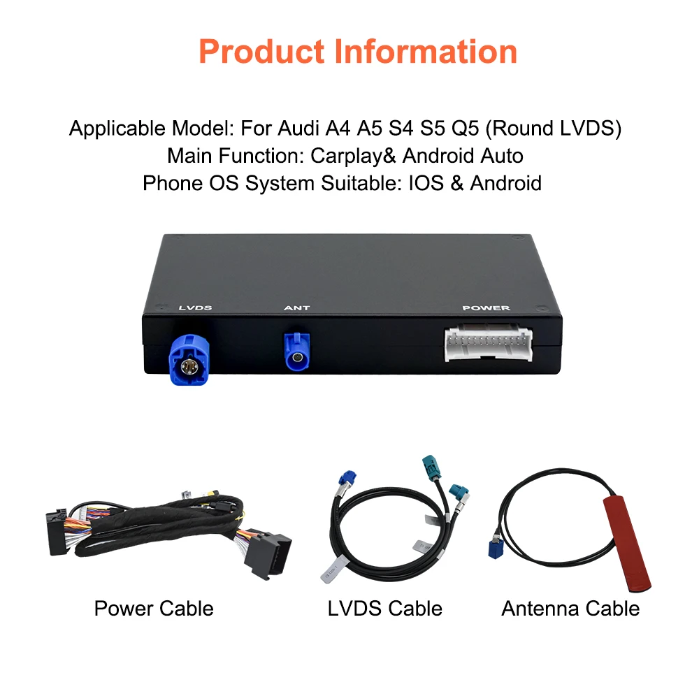 Bonroad Wireless Carplay Android Auto Retrofit Kits for Audi A4 B8 A5 Q5 2009-2015 Mirror Link Airplay Interface Decoder Box