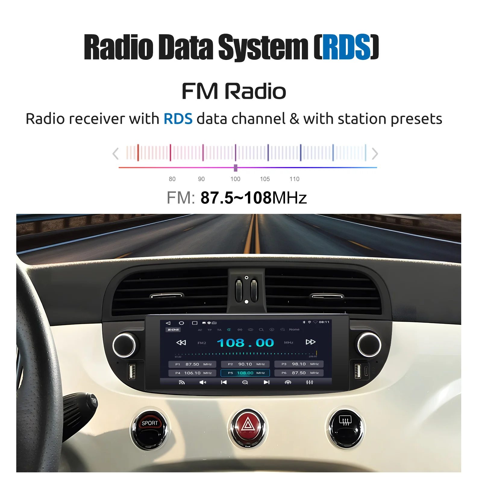 ESSGOO Android 15 4+64G Car Radio For Fiat 500 2007-2015 Wireless Carplay WIFI Navigation Multimedia Player 