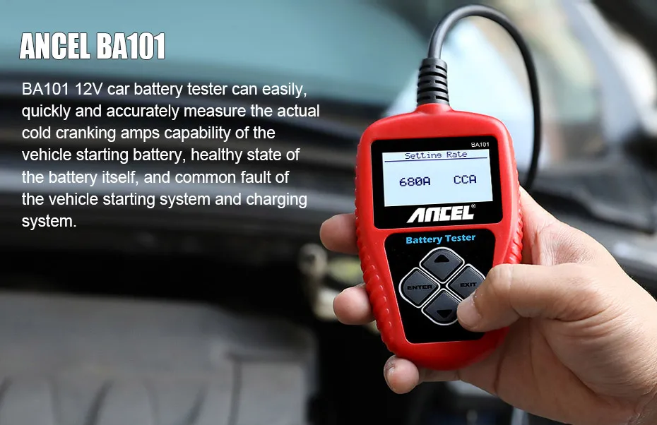 Ancel BA101 Car Battery Tester 12V 100-2000CCA 220AH Auto Load Battery Analyzer Multi languages Car Battery Charging Tester