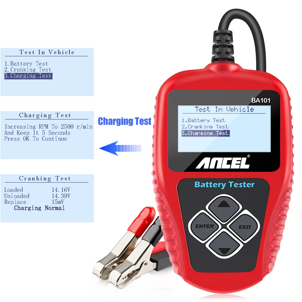 Ancel BA101 Car Battery Tester 12V 100-2000CCA 220AH Auto Load Battery Analyzer Multi languages Car Battery Charging Tester