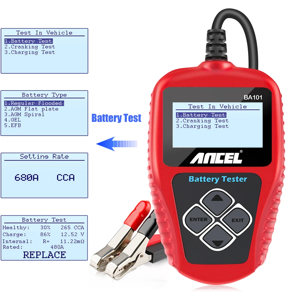 Ancel BA101 Car Battery Tester 12V 100-2000CCA 220AH Auto Load Battery Analyzer Multi languages Car Battery Charging Tester