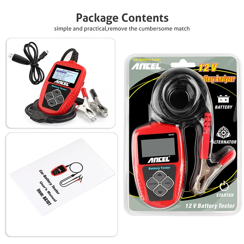 Ancel BA101 Car Battery Tester 12V 100-2000CCA 220AH Auto Load Battery Analyzer Multi languages Car Battery Charging Tester