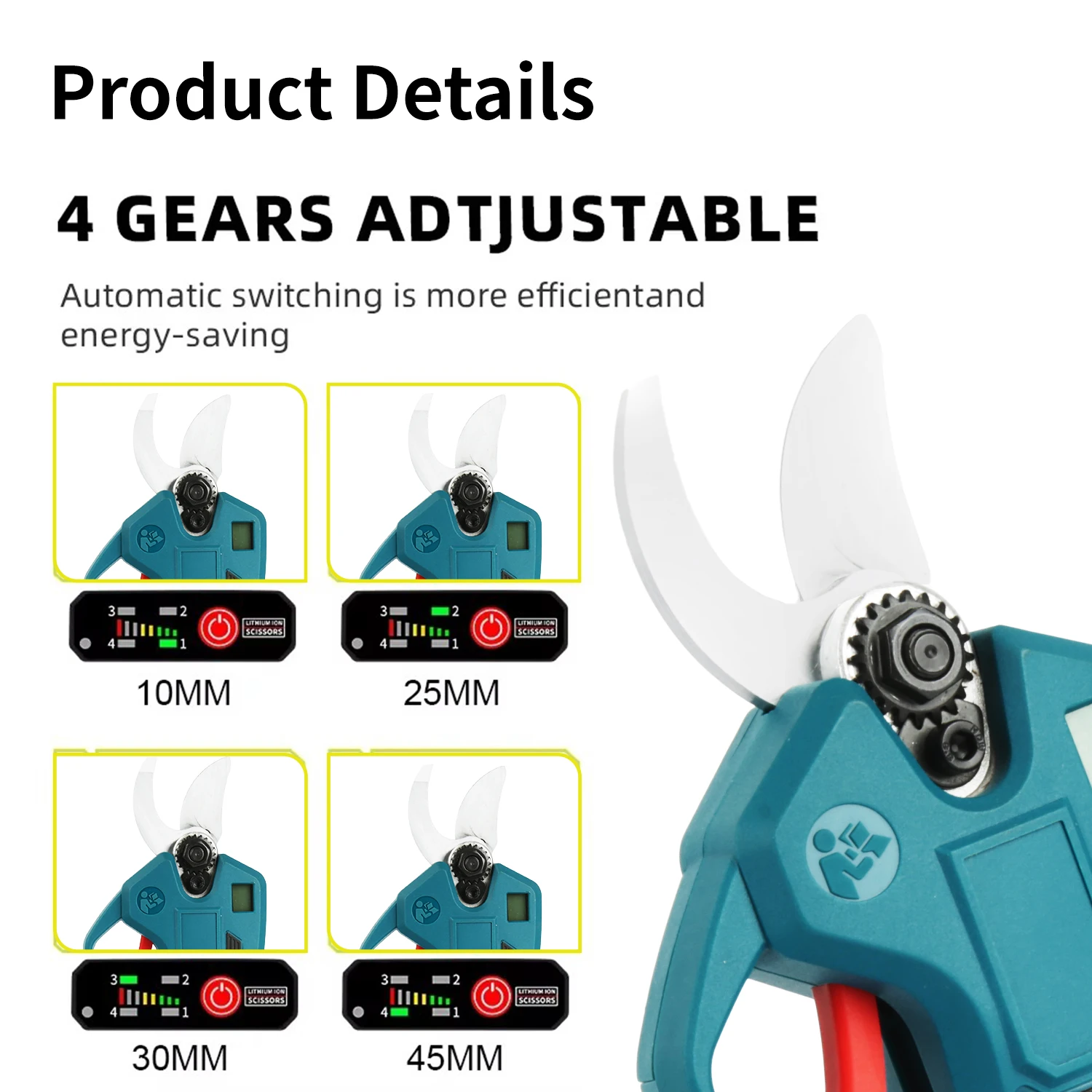 800W 30mm Brushless Electric Pruning Shears 4 Gear Cordless Garden Fruit Tree Bonsai Branches Scissors Power Tool Fast Cutting