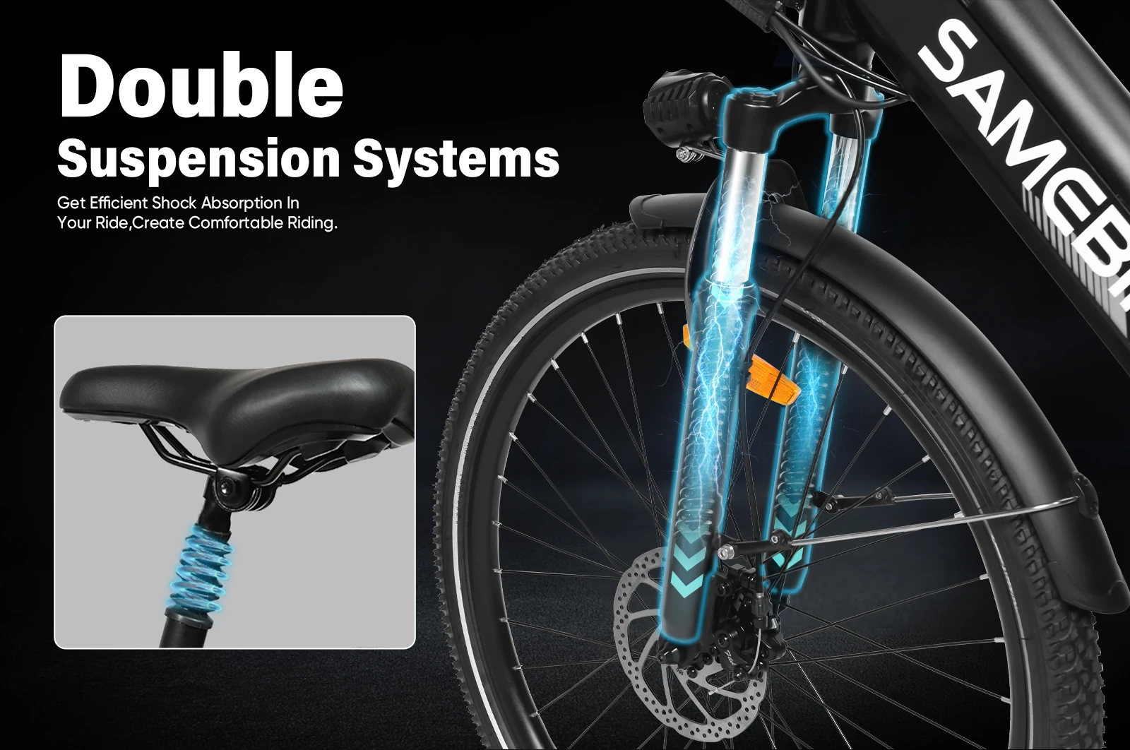 Samebike RS-A01 Pro Electric Bike Adults 26" City ebike with 36V 15Ah Removable Battery